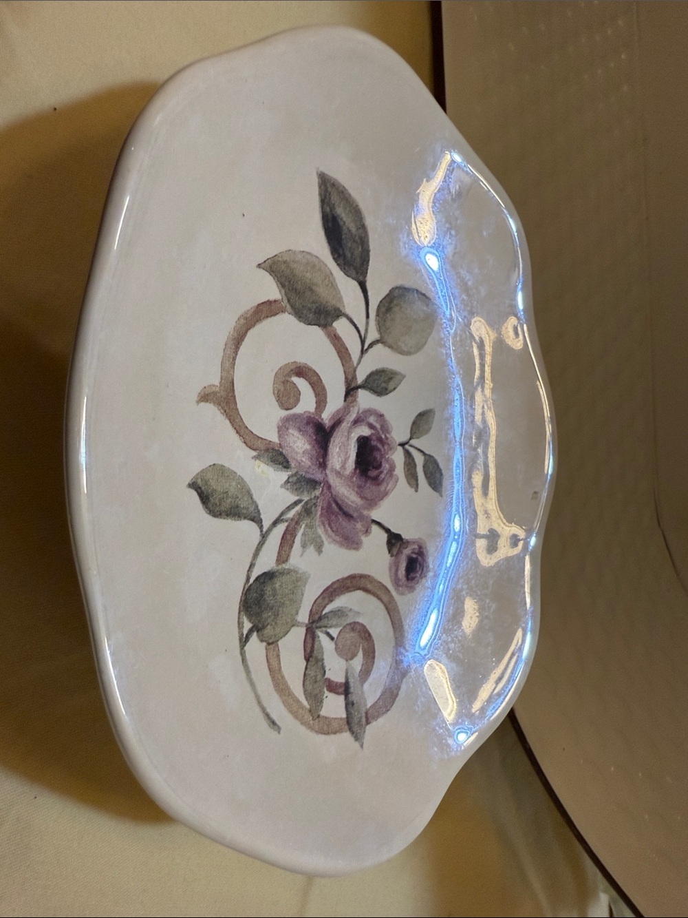 Croscill Floral Ceramic Soap Dish in White with Purple and Green Accents
